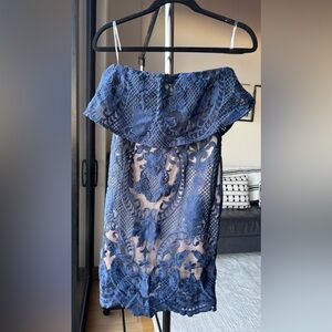AKIRA Navy Strapless Lace Dress